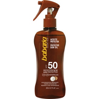 BABARIA aceite protector Coco SPF-50 acelerador del bronceado resistente al agua pistola 200 ml