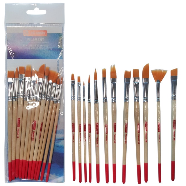 Set de Doce Pinceles Artcreation Mango Corto Para Acuarela y Tempera de Diferentes Tipos y Tamaños de Toray Artcreation Beige.