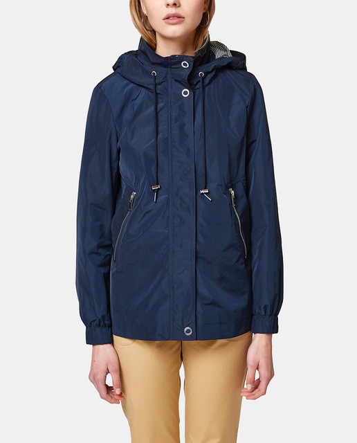 blue hooded parka