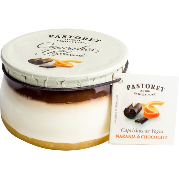 PASTORET Caprichos yogur natural azucarado con naranja y chocolate sin gluten envase 150 g