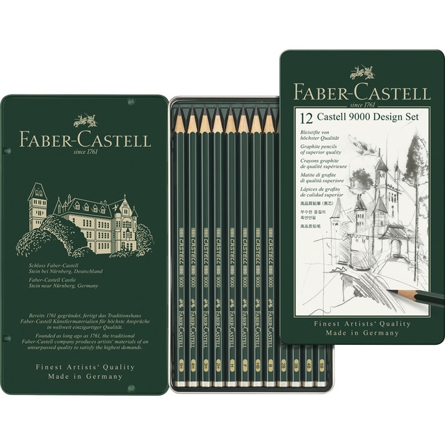 Estuche Metal con 12 Lápiz CASTELL 9000 Diseño Faber Castell.