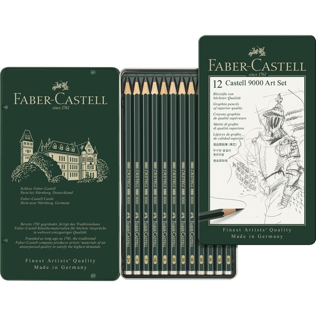 Estuche Metal con 12 Lápiz CASTELL 9000 Arte Faber Castell.