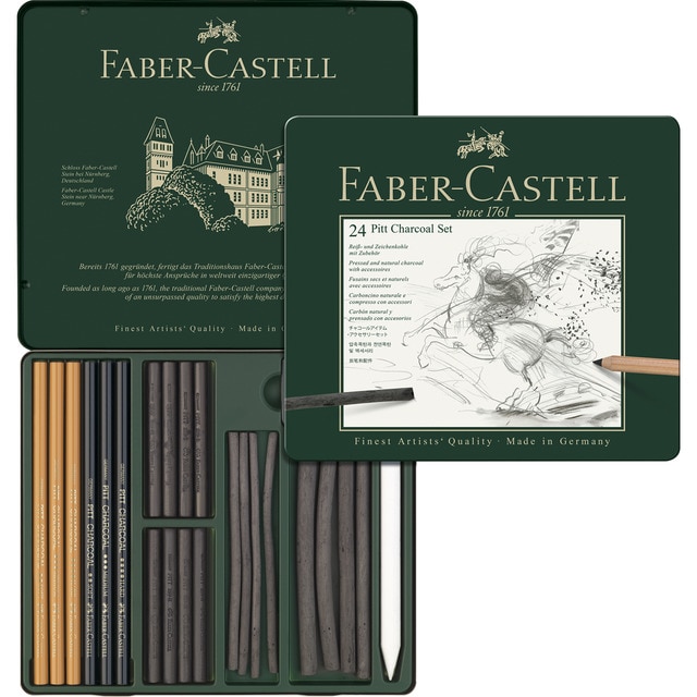 Estuche de Metal PITT Carboncillo 24 Piezas Faber Castell.