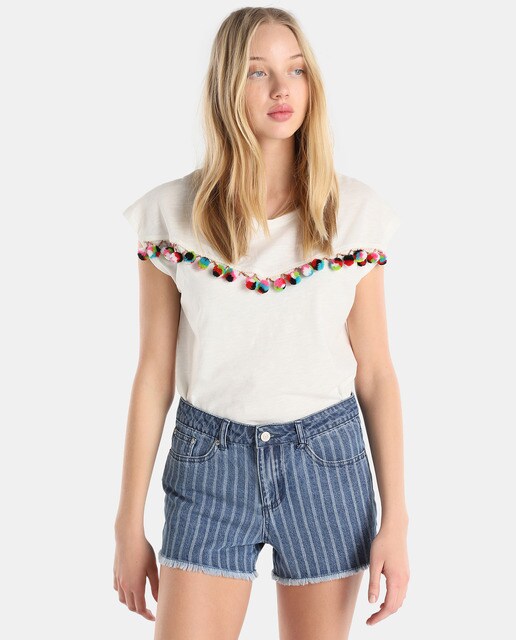 women's striped denim shorts