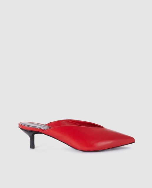 womens red leather mules