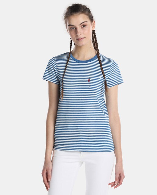 De Mujer Moda Con Rayas Levi's Camiseta El · Bolsillo dxOUq