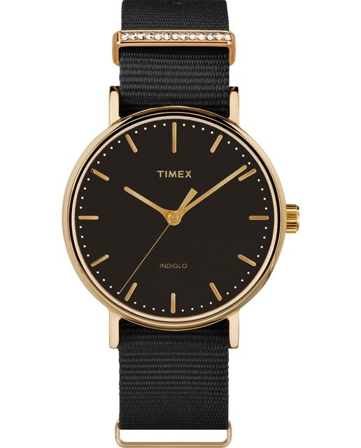 Relógio The Fairfield Crystal Timex Bracelete Tecido - Preto