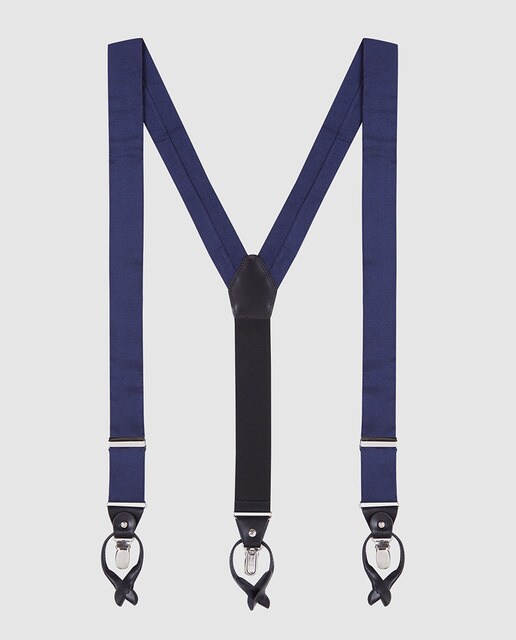 Suspensórios elásticos de homem em seda natural lisos azul-marinho