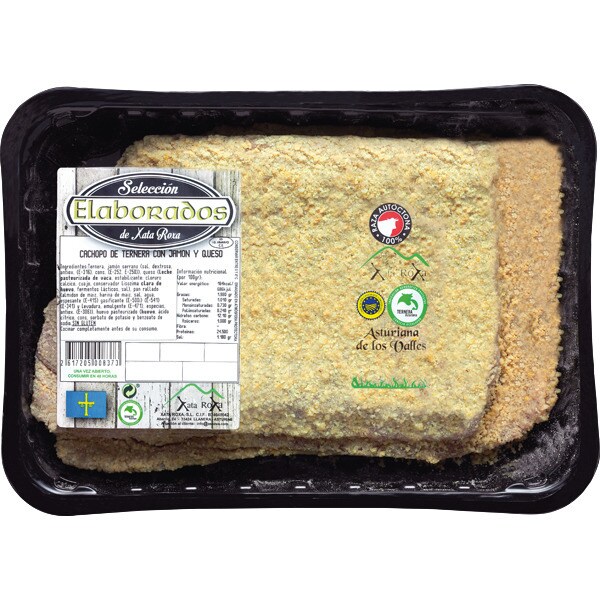 XATA ROXA Ternera Asturiana de los Valles cachopo con jamón y queso sin gluten IGP Ternera Asturiana bandeja 400 g peso aproximado