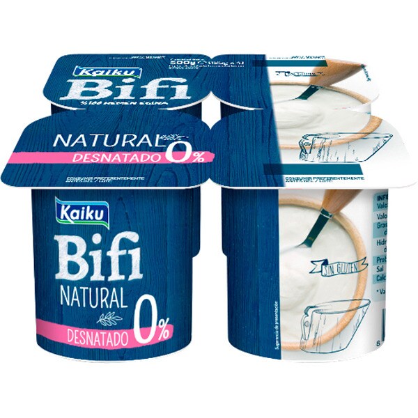 KAIKU Bifi bífidus natural desnatado 0% m.g.  pack 4 unidades 125 g