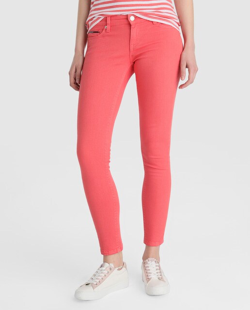 coral skinny jeans