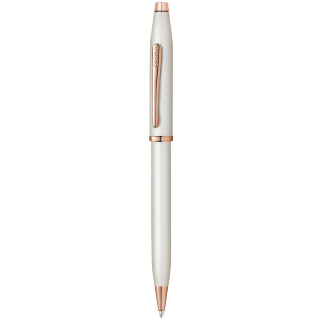 Bolígrafo Century II con Detalles PVD de Oro Rosa pulido Cross Laca Blanca Perlada.