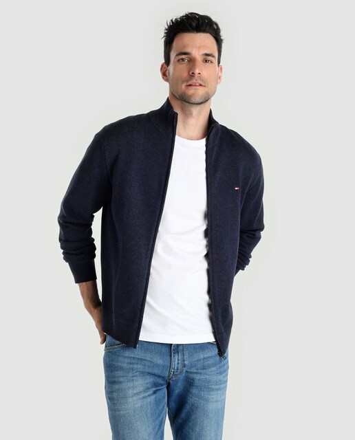 blue zip up cardigan