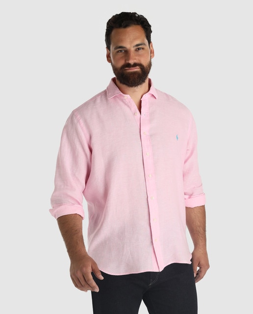 ralph lauren men's pink linen shirt