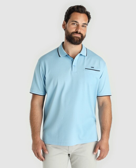 Pólo piqué de homem Panther azul-marinho de manga curta tamanhos grandes