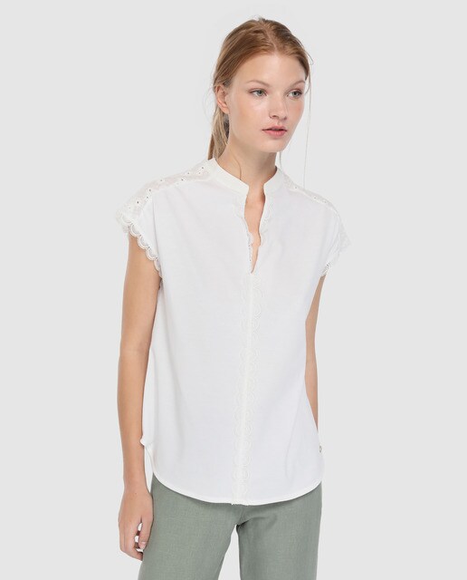 Hombros Camiseta Calados Mujer De Y Jocavi Corta Con · Manga qv16qw
