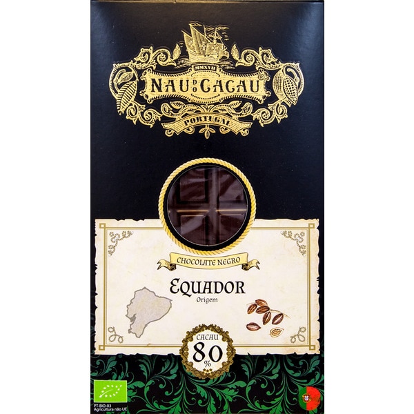 Chocolate Preto Equador 80% Cacau Biológico embalagem 80 g