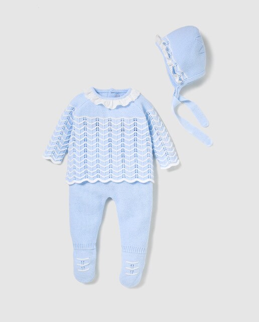 Conjunto de tricot de bebé Dulces bicolor com capuz