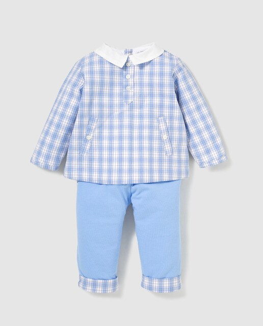 Conjunto de bebé menino Dulces azul aos quadrados