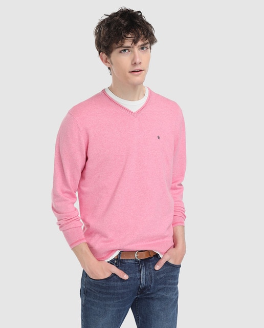men's pink crew neck sweater