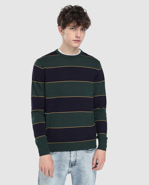 striped crew neck sweater mens