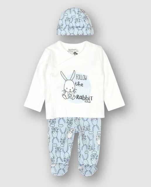 Conjunto de bebé menino Boboli de três peças azuis