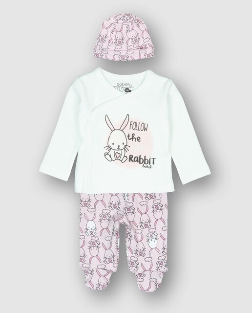 Conjunto de bebé menino Boboli de três peças rosa