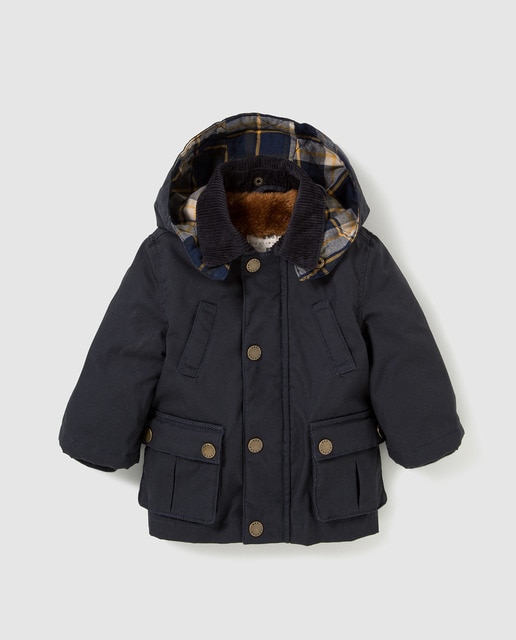 Casacão de bebé menino Brotes azul-marinho com capuz