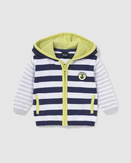 Casaco de tricot de bebé Freestyle às riscas azul-marinho e cinzento