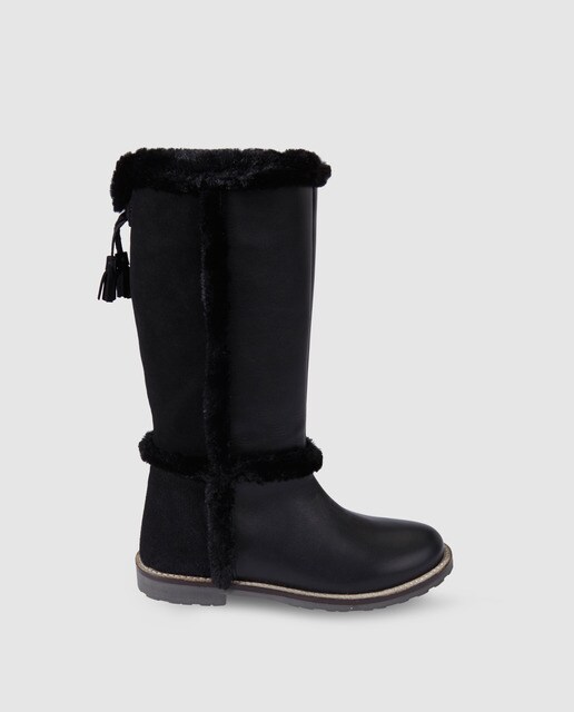 Botas de menina Brotes pretas com adorno de pêlo
