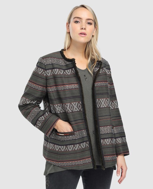 Con Chaqueta Étnico Bolsillos Talla Grande Dos Y Couchel Estampado De Mujer BxTwTFXnOq