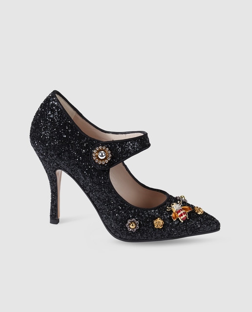 black glitter court shoes