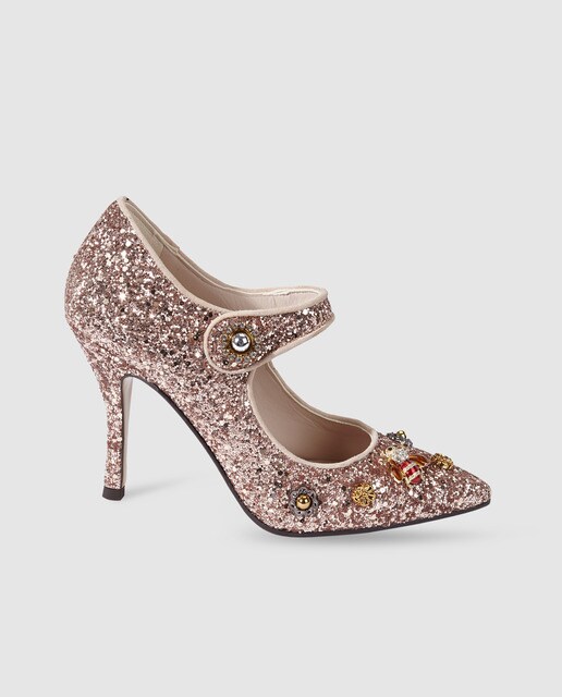 gold sparkly court shoes