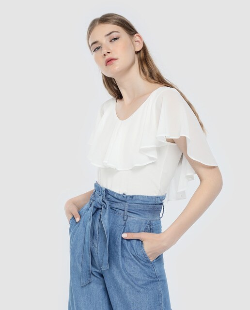 Con Corte Blanca · Fashion El De Inglés Mujer Vila Capelina Blusa UzqSpMV