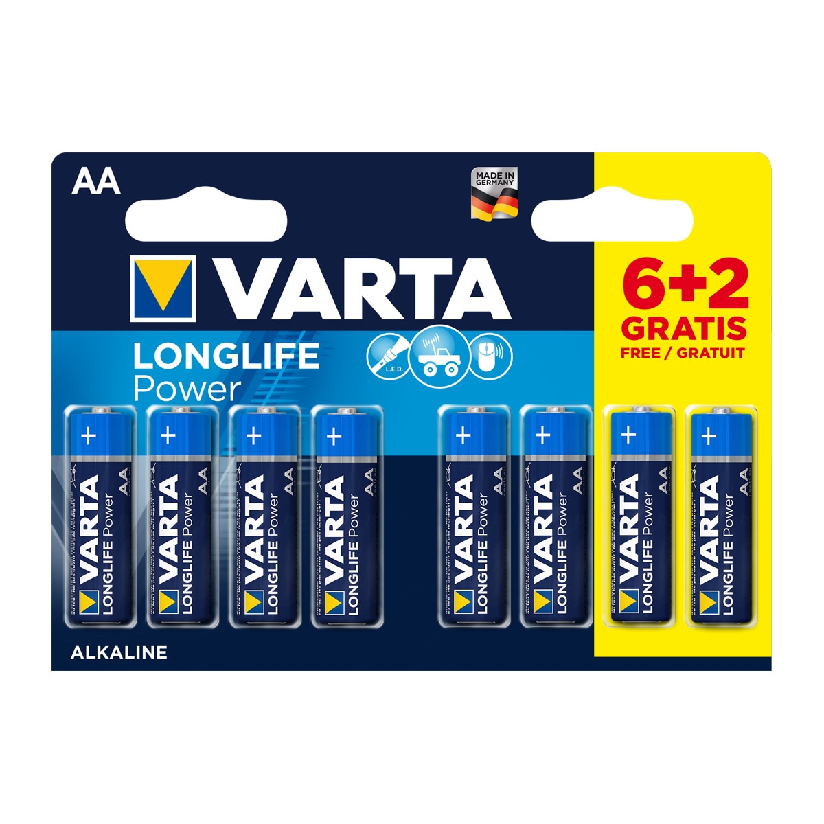 Blister pilas alcalinas AA Varta BL62 LR6 Longlife Power