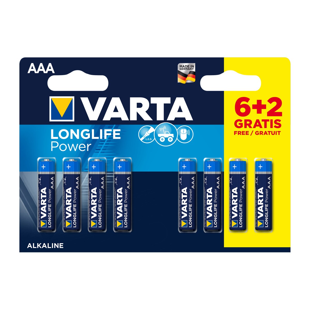 Blister pilas alcalinas Varta BL6+2 LR03 AAA Longlife Power