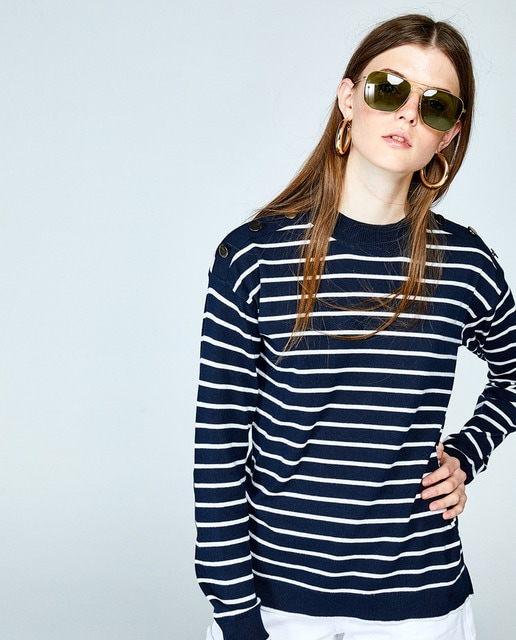 striped sweater with elbow patches