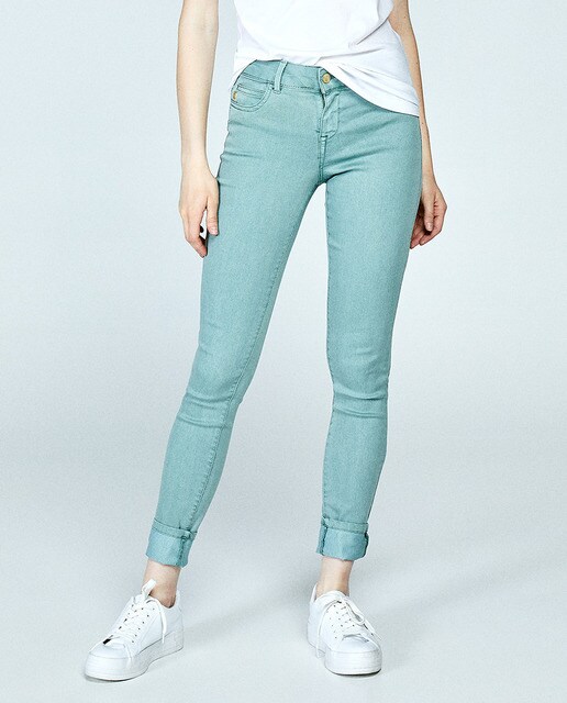 women's green skinny jeans