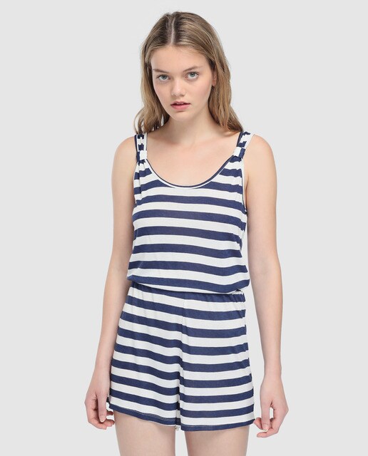 striped short jumpsuit