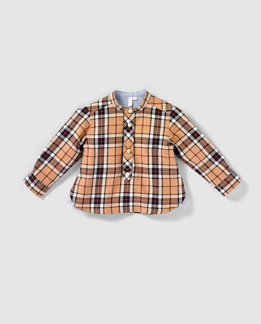 Camisa de bebé menino Bass 10 aos quadrados camel