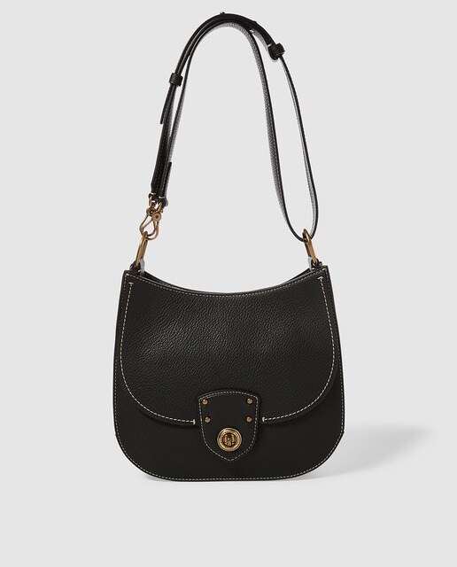 Lauren Ralph Lauren women's black leather crossbody bag with topstitching · Lauren Ralph Lauren