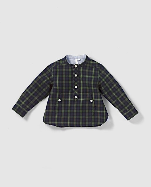 Camisa de bebé menino Bass 10 aos quadrados azul e verde