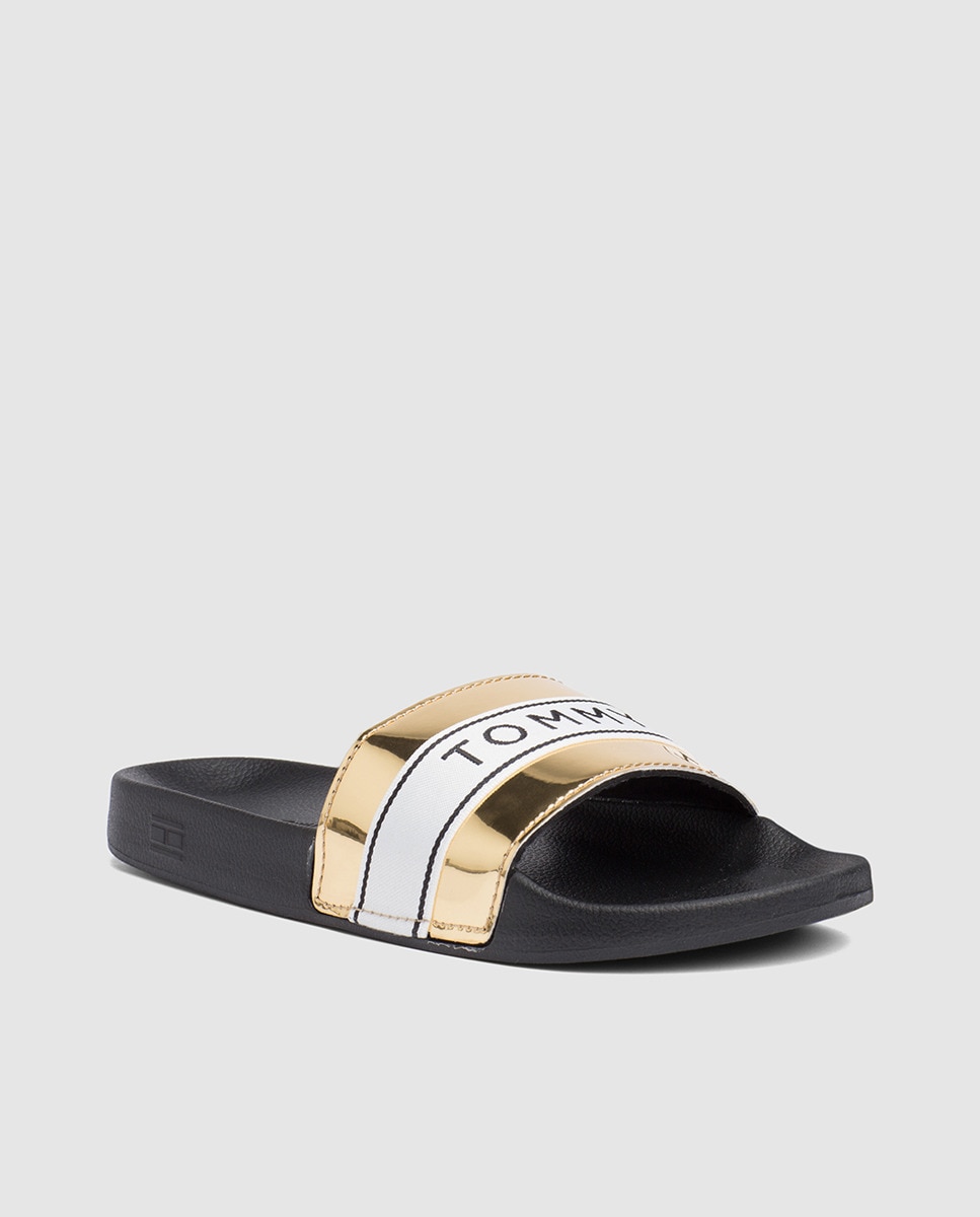 tommy hilfiger flip flops gold