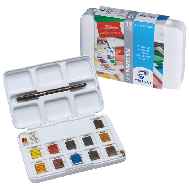 Caja De Plástico de Doce Pastillas de Acuarela Van Gogh Blanco.