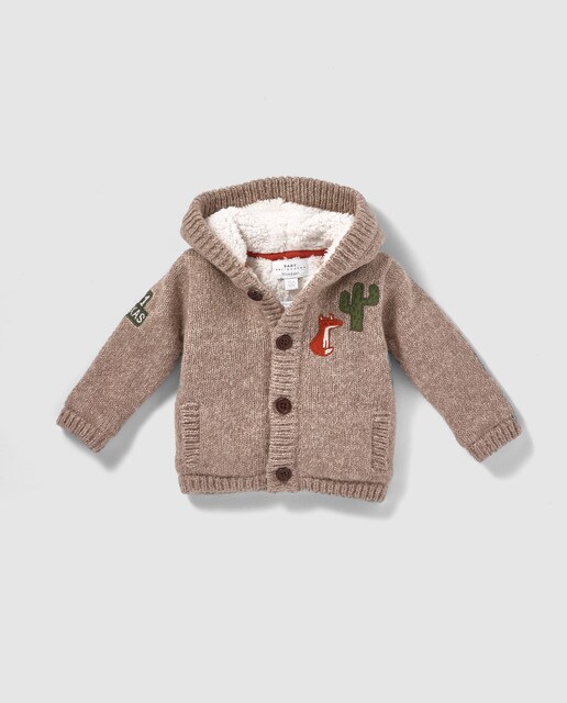 Casaco de bebé menino Brotes castanho com capuz