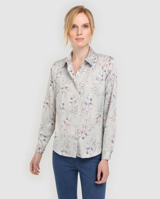 Floral De Mujer Estampado Blusa Antea Con Satén OZwn8PXN0k