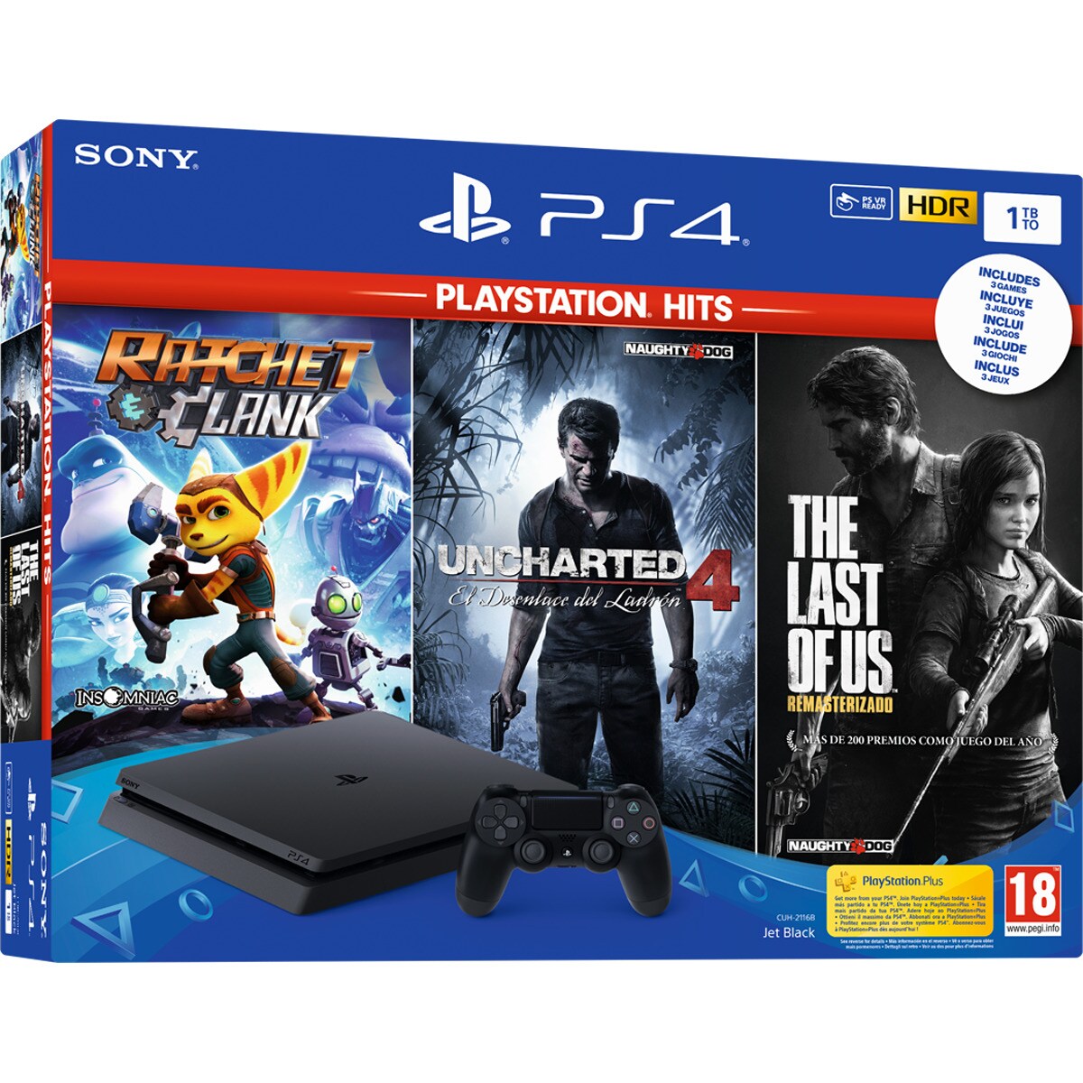 Consola PS4 Slim (Chasis E) de 1TB + Ratchet&Clank/The Last Of Us/Uncharted 4