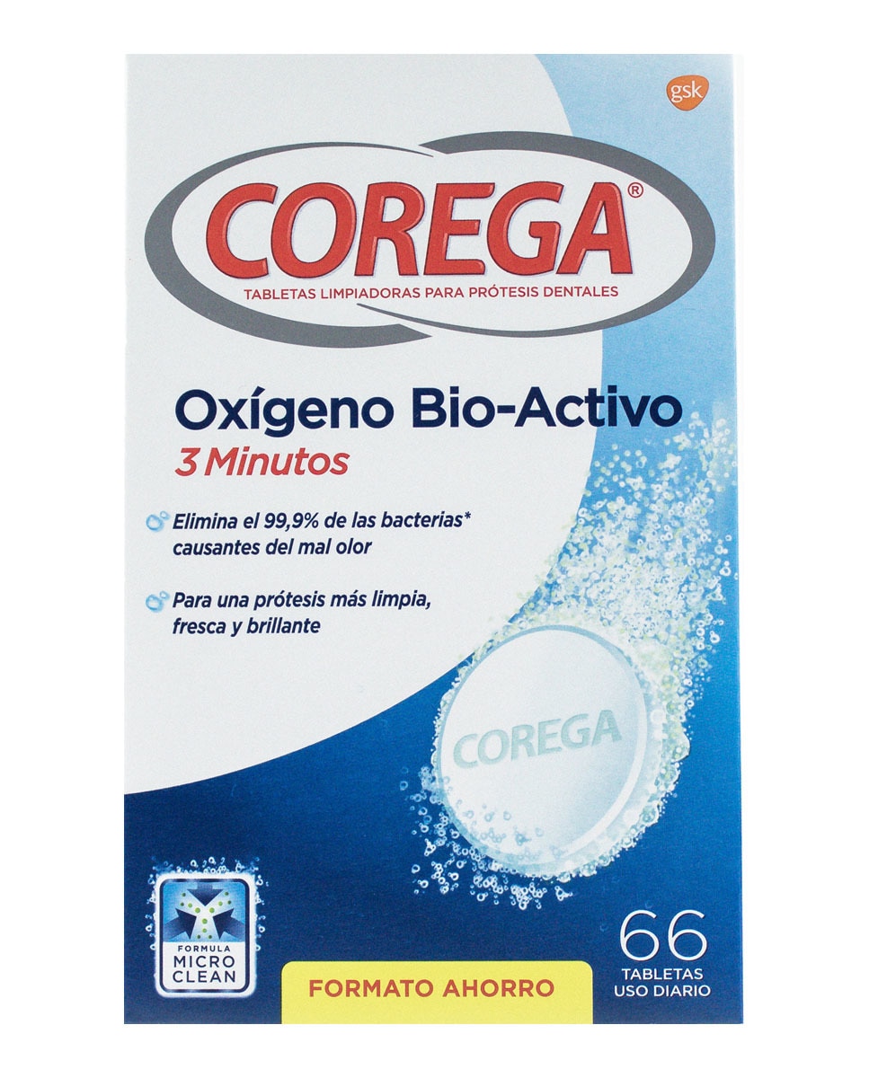Corega - 66 Tabletas Limpiadoras Oxígeno Bio-Activo 3 min Corega.
