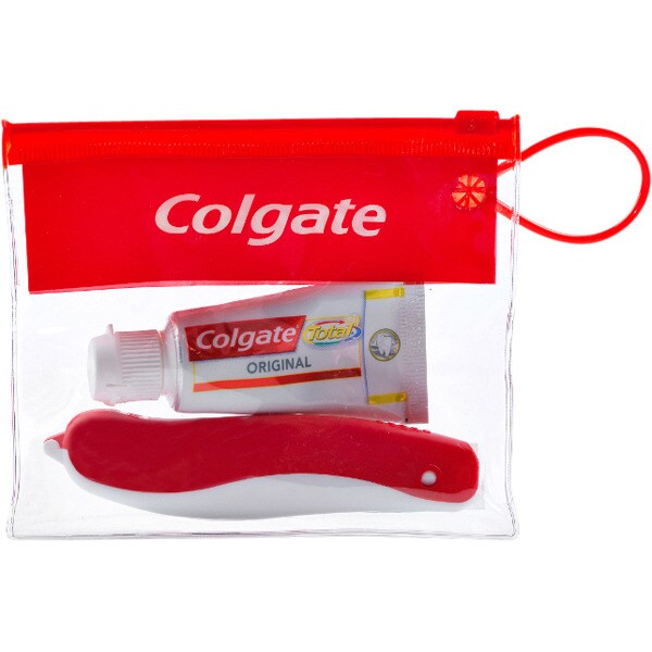 kit de viaje con un cepillo dental + una pasta de dientes + un estuche