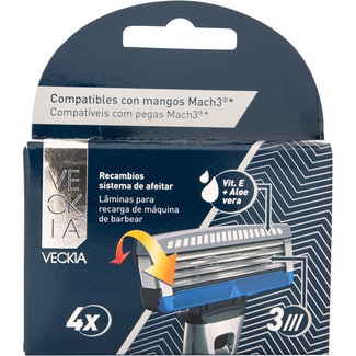 VECKIA Refill for 3-blade razor case 4 units Compatible with Mach3 handles